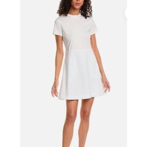 Theory Women's SS combo tee dress Seersucker white Sz P NWT $395